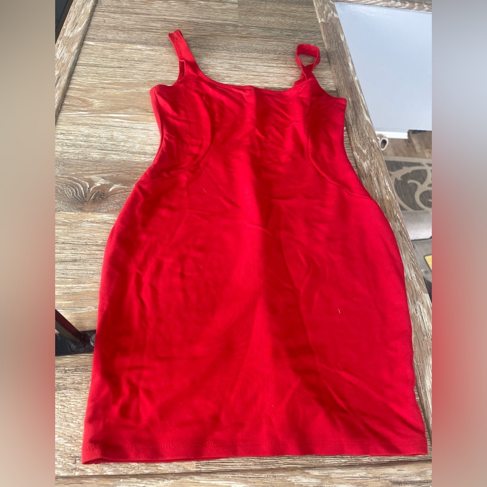 Red fitted tank mini dress with details